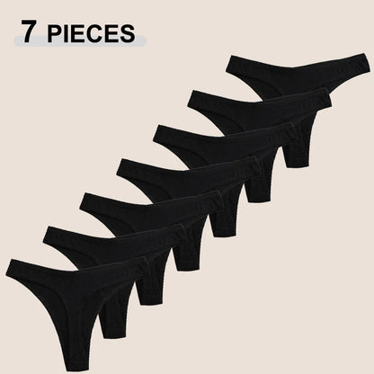 7Pcs/Set Seamless Cotton Panties For Women Sexy Low Waist Cotton Soft Thongs Ladies Solid Color Underpants Breathable G-strings