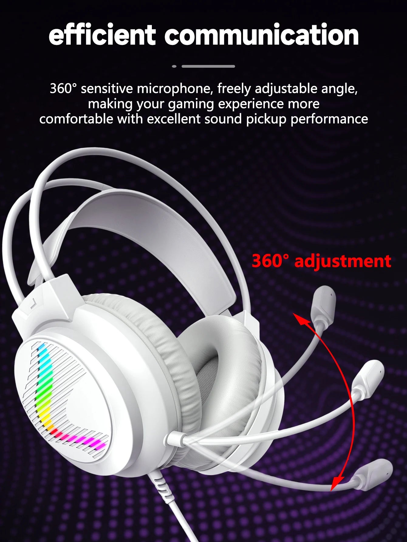 AKKHOO Gaming Headset 3,5mm RGB – 360° Roterbar Mikrofon Minnesskum CE/RoHS Internetcafé Gaming Svart Vit