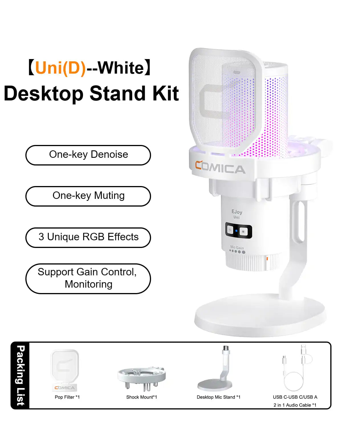 Cardioid Condenser Wired USB Microphone with RGB lights for Gaming, Podcasting, Music creation and PS4/5 Ejoy Uni A Uni D