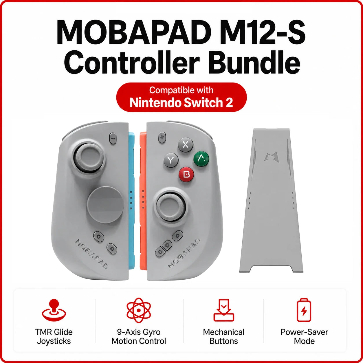 MOBAPAD M12 S Gaming Controller for Switch 2 with TMR Sticks, Mechanical Buttons, 9-Axis Gyro Motion Control, Power-Saver Mode