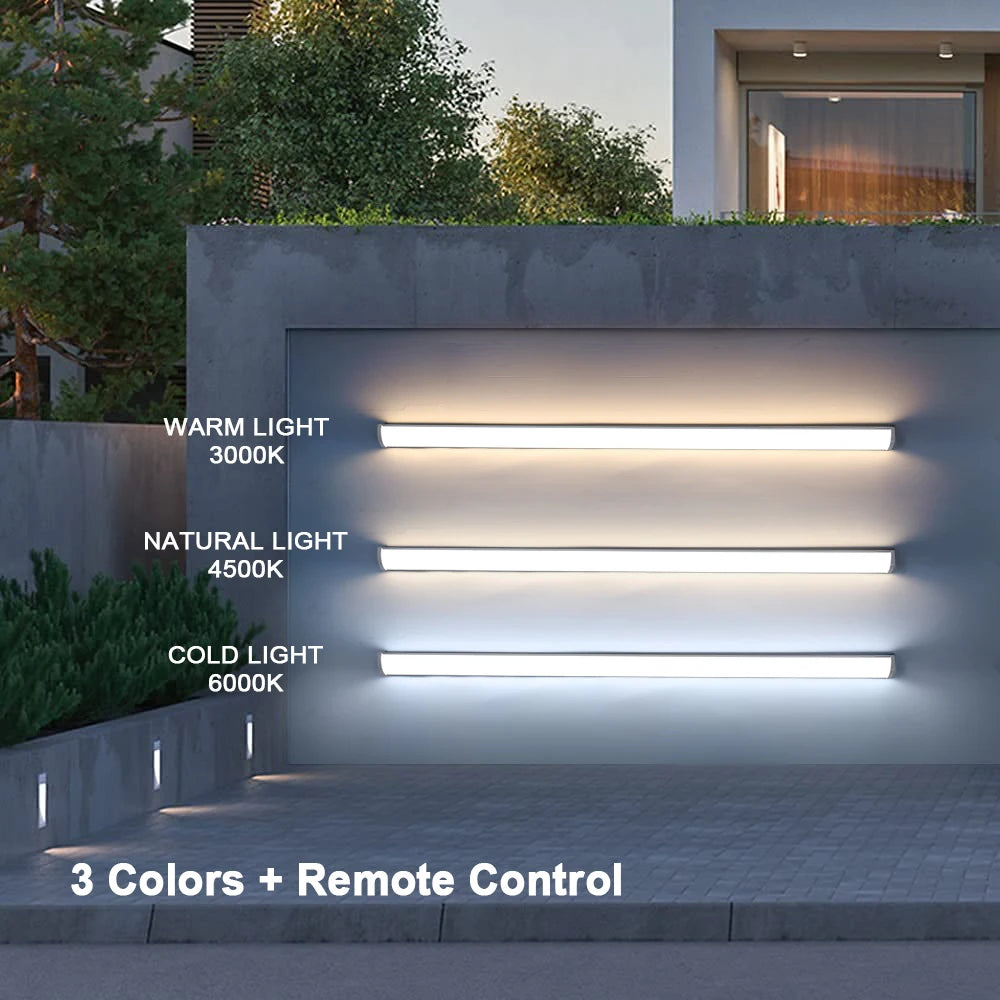 Modern Lång LED Vägglampa Utomhus – IP65, Fjärrdimmer, Varmvit/Kallvit, Svart/Silver, 55–145CM, 20–50W