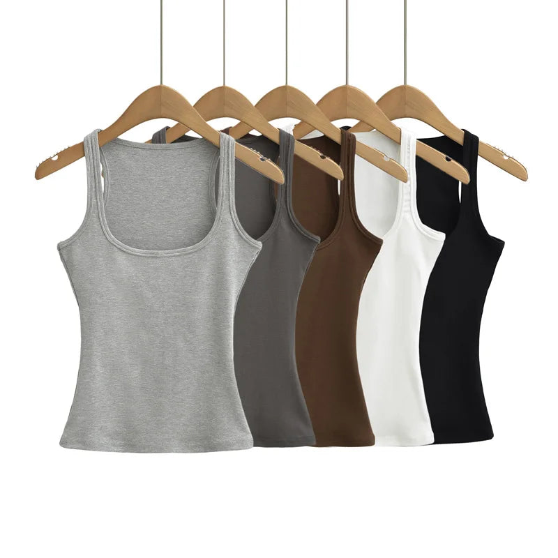 Summer U-neck Sculpted Square Neck Tank Top for Women New 2025 Fashionable Sleeveless Top