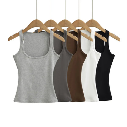 Summer U-neck Sculpted Square Neck Tank Top for Women New 2025 Fashionable Sleeveless Top