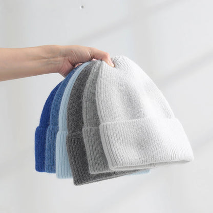 Fluffy Angora Hat Rabbit Fur Warm Winter hat For Womans Cashmere Wool Soft Beanies Blue Knitted Hat Outdoor Ski Female