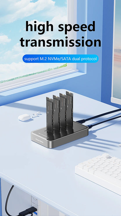 Blueendless 4 Bay M.2 NVMe/SATA SSD Docking Station Type C USB3.1 10Gbps M2 NVMe PCIe SATA NGFF Dual Protocol Aluminum SSD Case