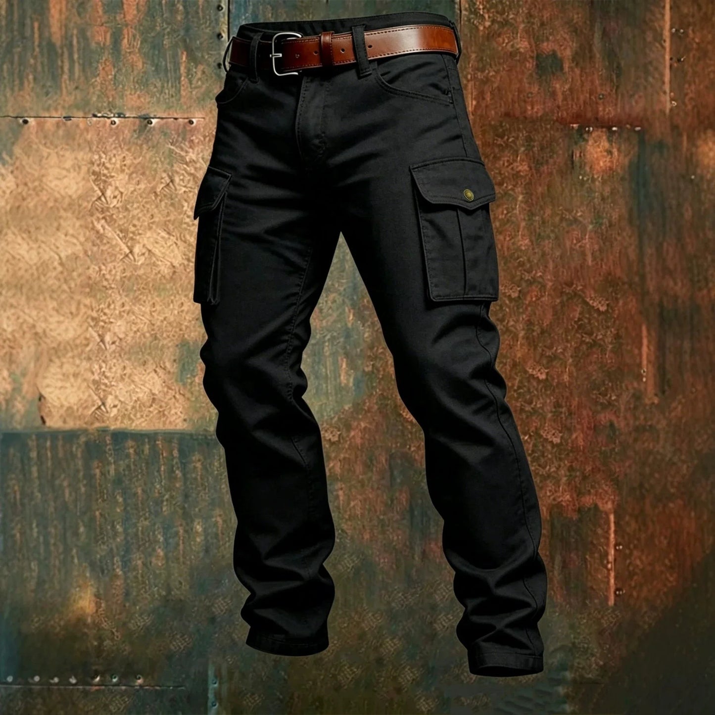 Male New Men Cotton Autumn Winter Patchwork Cargo Pants Multi Pocket Straight Tactical Work Outdoor Daily Wear Trousers 4 Colors