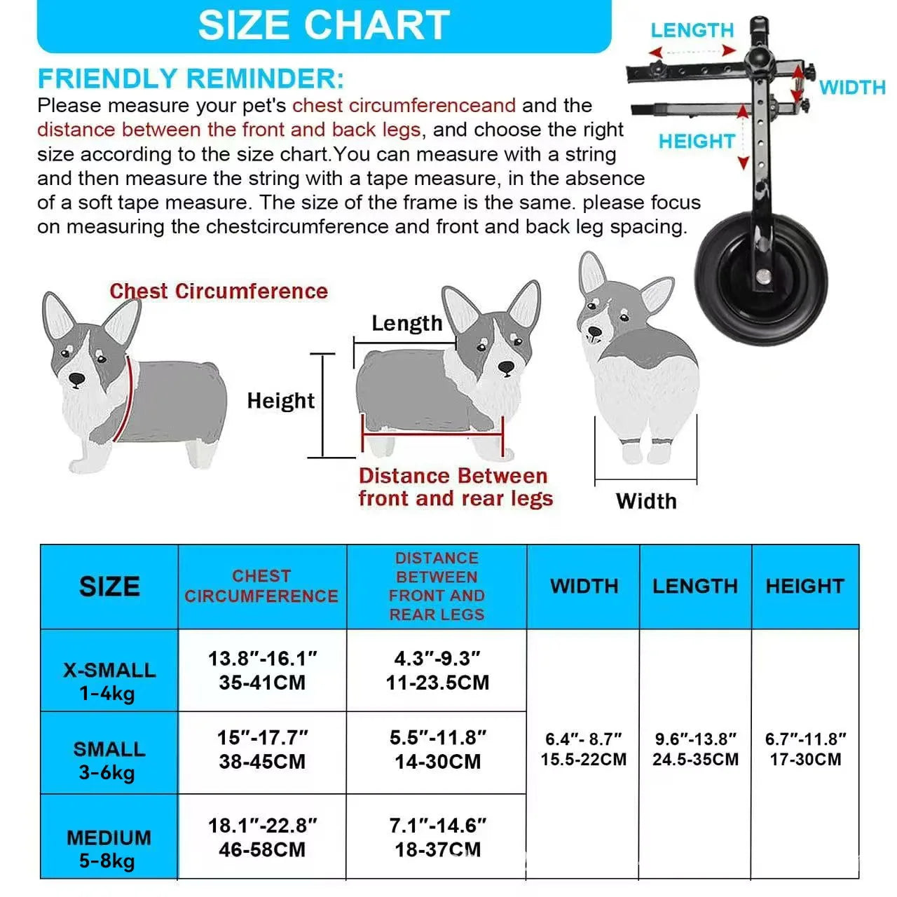 Disabled Dog Wheelchair Cart Adjustable Pet Mobility Aids with Wheels Pet Cat Dog Rehabilitation Walking Mobility Aid Troll