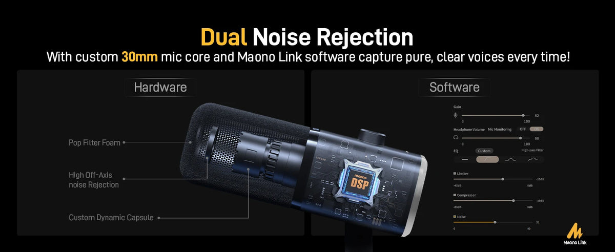 MAONO PD100X Dynamic Microphone. Software Noise Reduction Included. RGB Gaming Mic. Enhances Gaming Experience. Ideal for Record