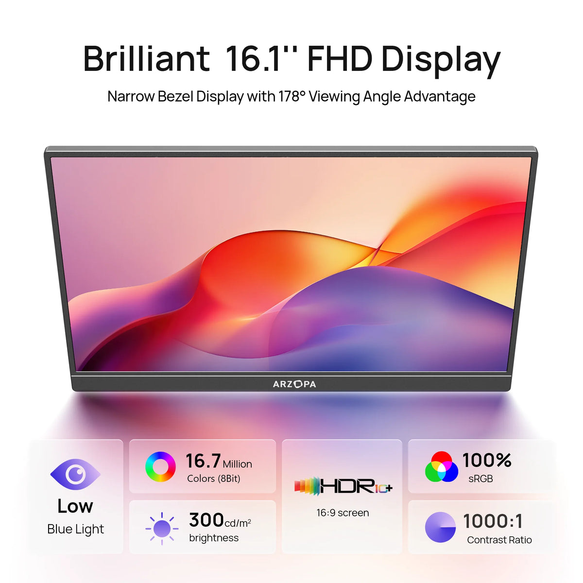 ARZOPA 16.1 inch 100% SRGB 1080P HDR Portable Monitor Mini Second Monitor External Display IPS Screen Z1C