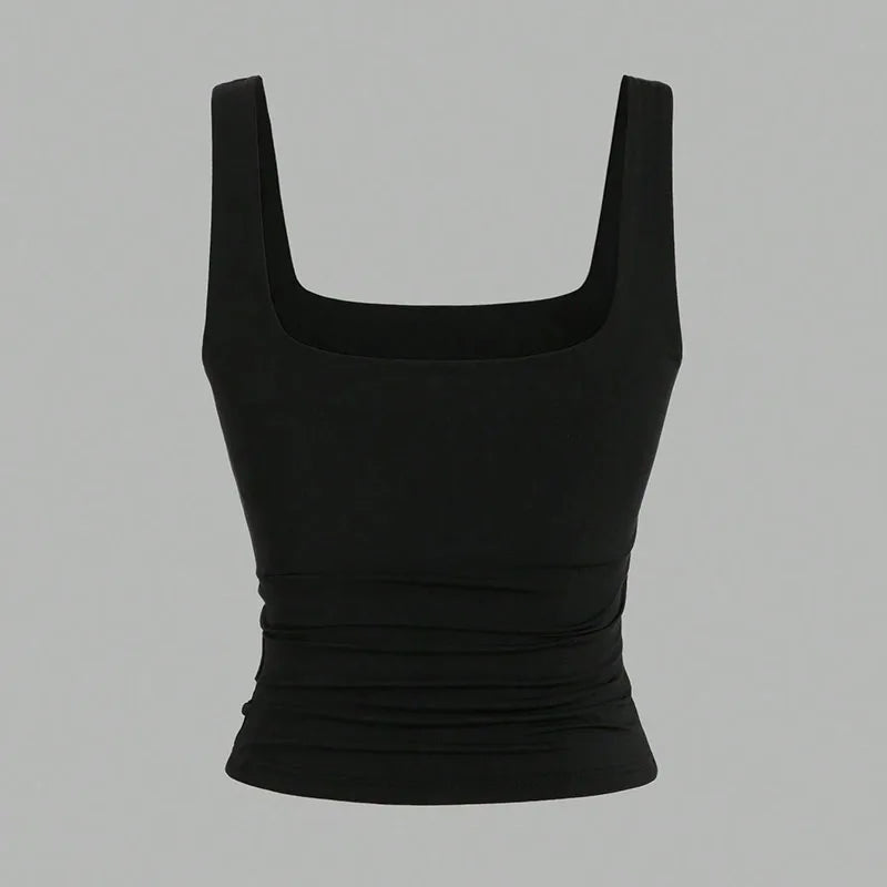 Women Square Neck Tank Top Summer Sleeveless Sexy Slim Fit Y2K Crop Top Female Black White Casual Basic Tight T-Shirt