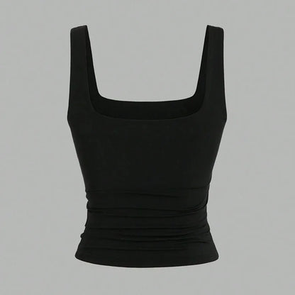 Women Square Neck Tank Top Summer Sleeveless Sexy Slim Fit Y2K Crop Top Female Black White Casual Basic Tight T-Shirt