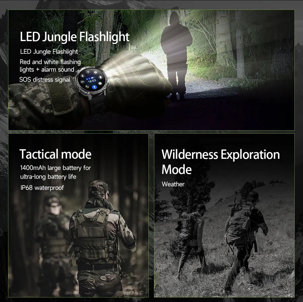 2026 1400mAh Big Battery Smart Watch Men Outdoor GPS Flashlight IP68 Waterproof Bluetooth Call AMOLED Military Sports Smartwatch