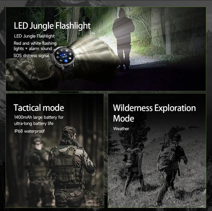 2026 1400mAh Big Battery Smart Watch Men Outdoor GPS Flashlight IP68 Waterproof Bluetooth Call AMOLED Military Sports Smartwatch