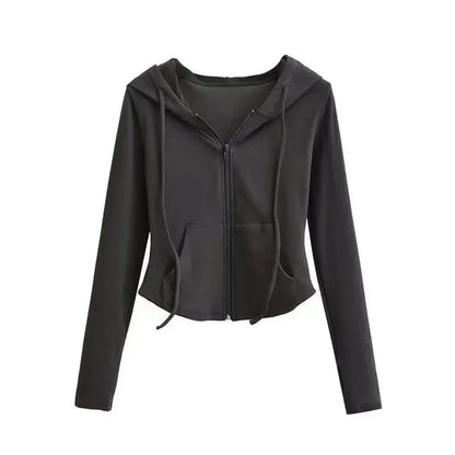 Women's Slim Fit Hooded Zip Up Sports Sweatshirt | Autumn Cropped Casual Jacket Long Sleeve Athletic Outerwear K Pop Clothes