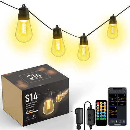 S14 Smart Ljusslinga Utomhus – Dimbar, Fjärrkontroll, IP65, DC24V, Varmvit 2000K, 13–52M, EU