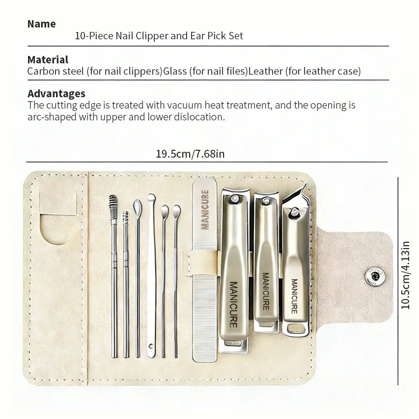 10/5/1pcs Professional Manicure And Pedicure Kit  Includes Nail Clipper Nail File And Ear Pick Portable Storage Case Tool
