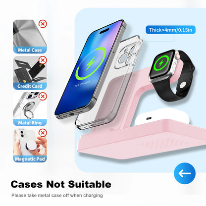 15W Magnetic Wireless Charger Stand Foldable 3 In 1 Fast Charging Sation for iPhone 17- 12 Pro Max Apple Watch 8 7 Airpods Pro