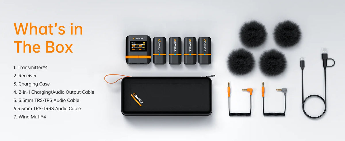 COMICA Vimo Q Four channel Mini Wireless Microphone Wireless Lavalier Microphone With Charging Case for Camera Smartphone PC