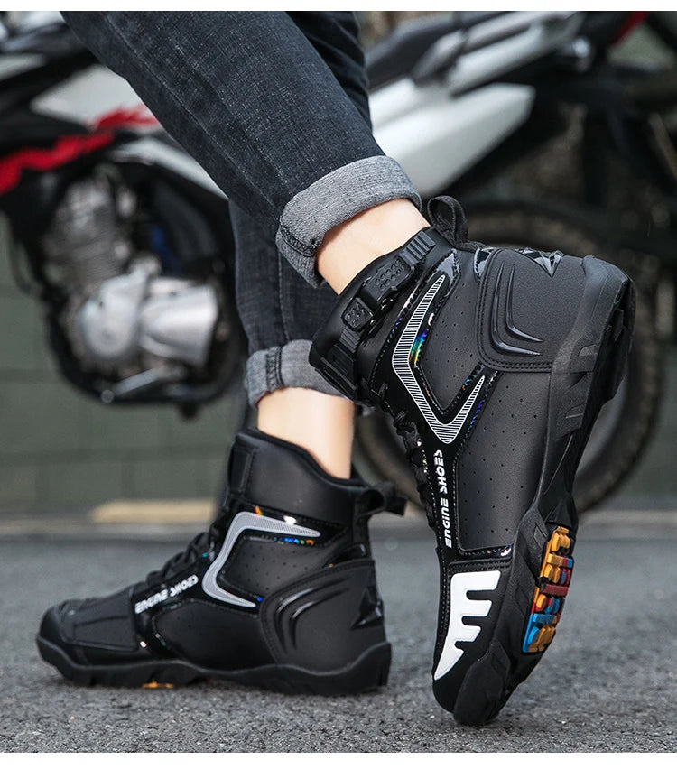 Men Leather Motos Breathable Anti Slip Wear-resistant Riders Boots Motorbike Racing Ankle Length Shoes 2026 New Motorcycle Boots