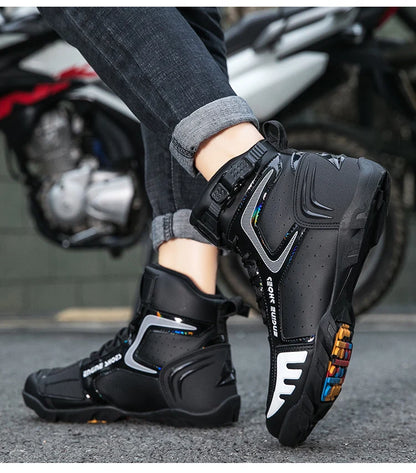 Men Leather Motos Breathable Anti Slip Wear-resistant Riders Boots Motorbike Racing Ankle Length Shoes 2026 New Motorcycle Boots