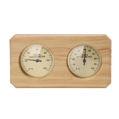 2-i-1 Bastutermometer & Hygrometer i Trä – Väggmonterad, 0–120°C, Guldram