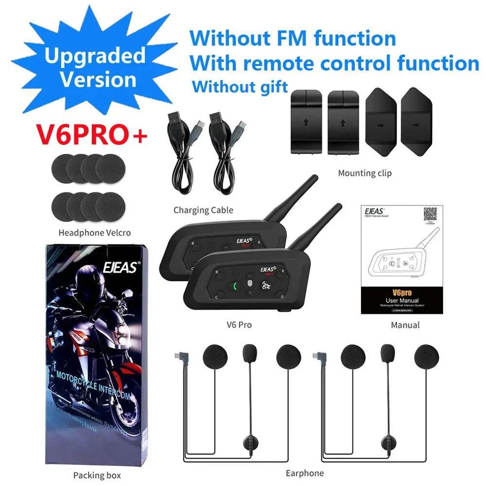 EJEAS V6 PRO+ Bluetooth-intercom för Motorcykelhjälm – 800m, IP67, 6 Ryttare och Bluetooth 5.1