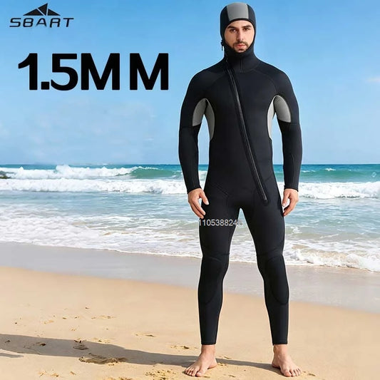 1,5mm Neopren Våtdräkt Herr – Helkropp, Långa Ärmar, Dykning & Surfing, M–XXXL