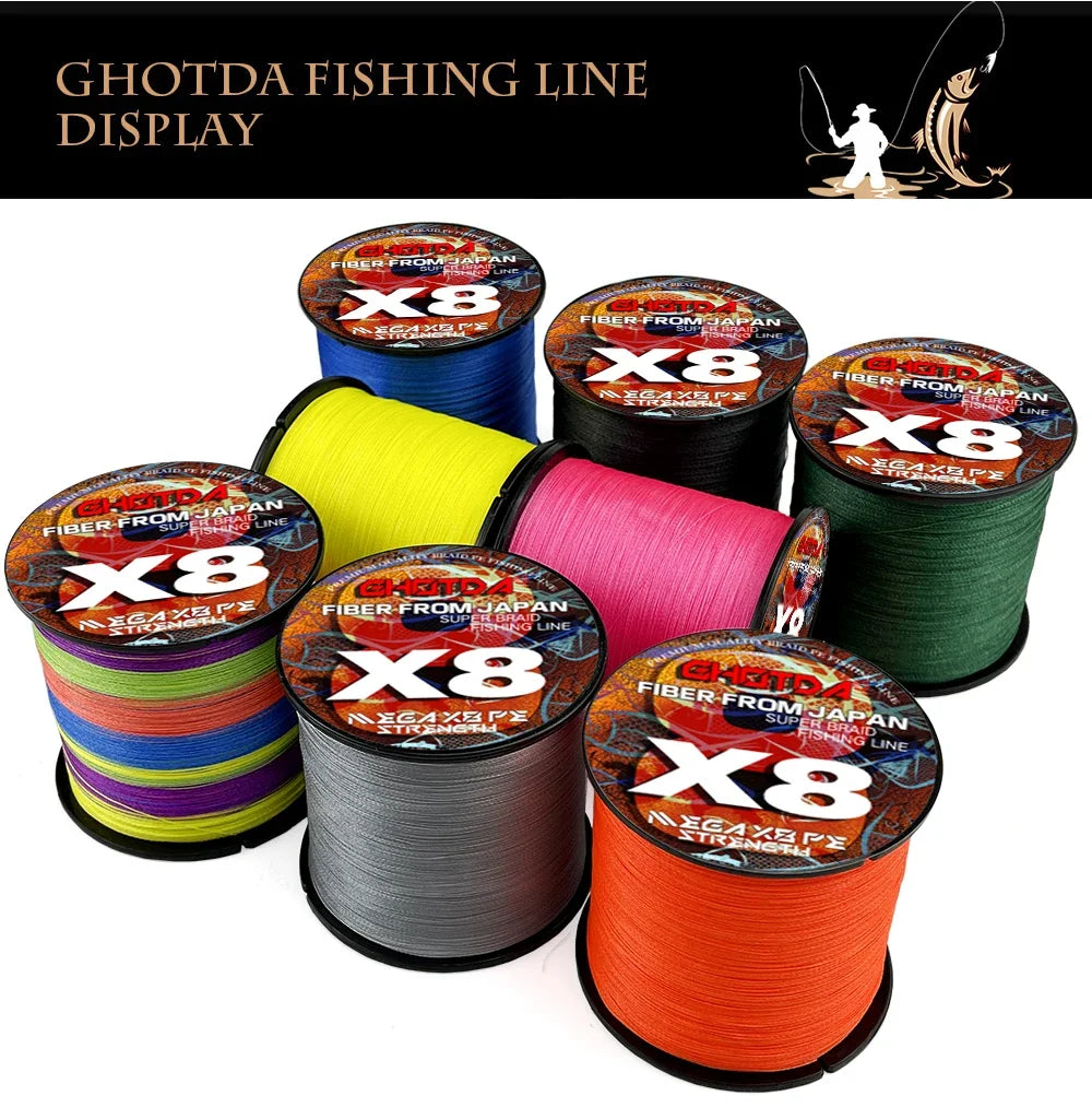 GHOTDA X8 Braided Lure Fishing Lines for JIG Pesca Carp Multifilament Fly Wire PE Line Saltwater 100M 300M 8kg-35kg Strong Cord