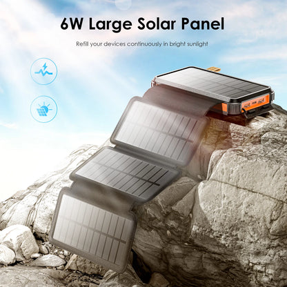 26,800 MAh Fast Solar Charger QC PD 22.5 W Solar Power Bank, 3 Outputs 4 Foldable Panels Charges External Battery, Camping Light