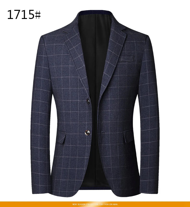 Herr Slim Fit Blazer – Rutig Strükfri Kavaj för Business Casual, Vår & Höst, 3 Färger