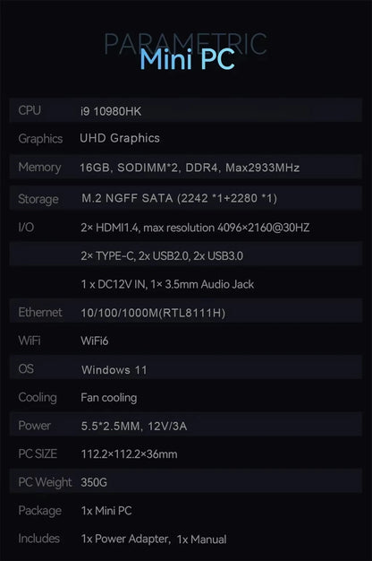 New Mini PC Core i9 10980HK 16GB 1TB 2TB SSD 4K HD Gaming Desktop Portable Gamer Computer