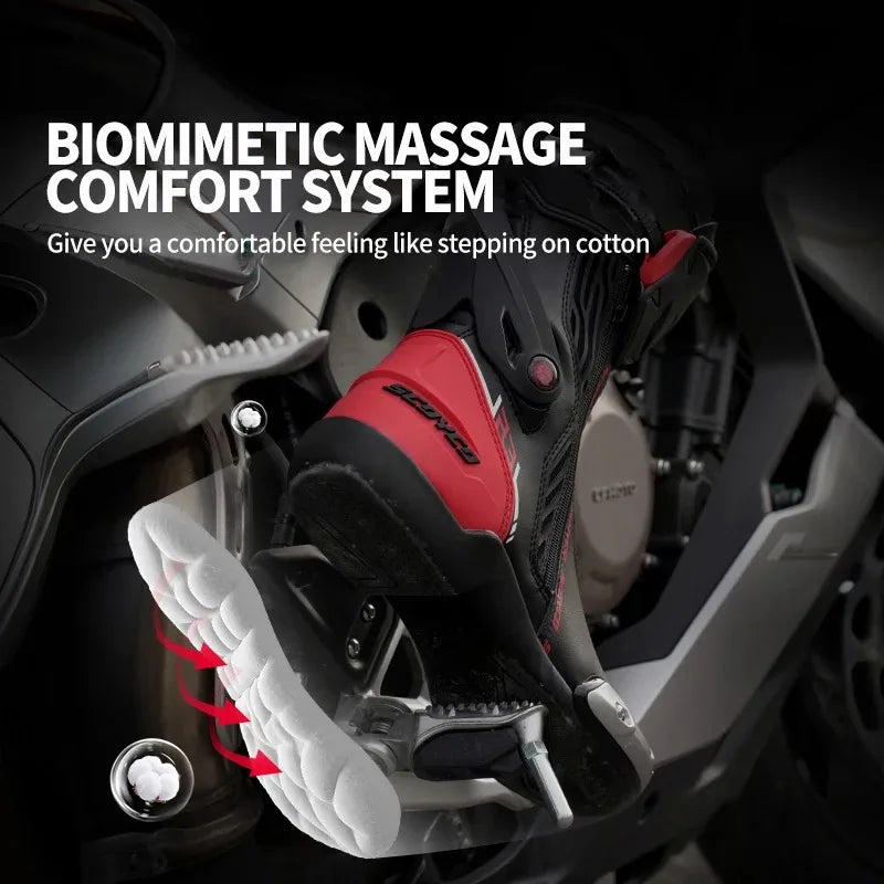 SCOYCO Banracing Motorcykelkängor CE Professionell Certifiering TPU Läder Män Kvinnor Unisex