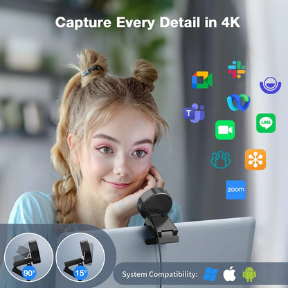 EMEET C950 Webbkamera 4K/1080p 60fps med Brusreducerande Mikrofon – USB Webcam för Möten & Streaming