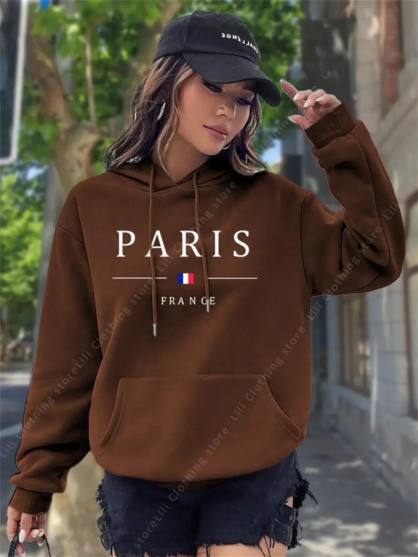 PARIS Graphic Letter Hoodies Women's Hooded Sweatshirt Pullover Top Aesthetic Y2K Street Sport Clothing Woman Hoodie PINK BLACK