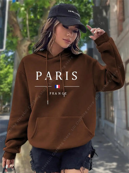 PARIS Graphic Letter Hoodies Women's Hooded Sweatshirt Pullover Top Aesthetic Y2K Street Sport Clothing Woman Hoodie PINK BLACK