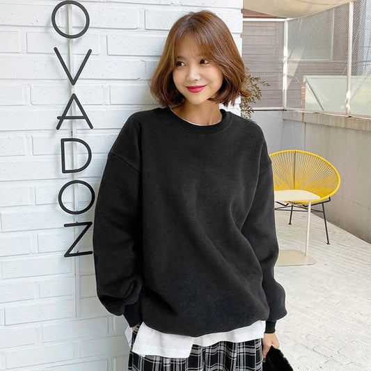 Dam Loose Fleece Pullover 2026 – Casual Crewneck Sweatshirt Streetwear Höst/Vinter | S–XXL