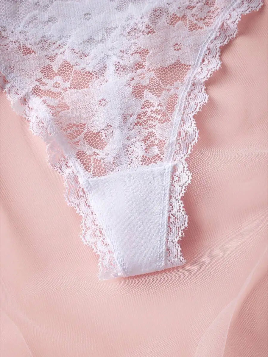 3Pcs Sexy Lace Women Thongs Transparent Women Panties Sexy Underwear Solid Floral G-String Size XS-XL Female Underpants Lingerie