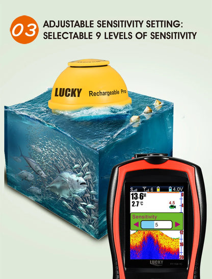 LUCKY FF1108-1CWLA Sonar Fish Finder Portable Wireless Rechargeable Echo Sounder 45M Water Depth Sensor for Fishing