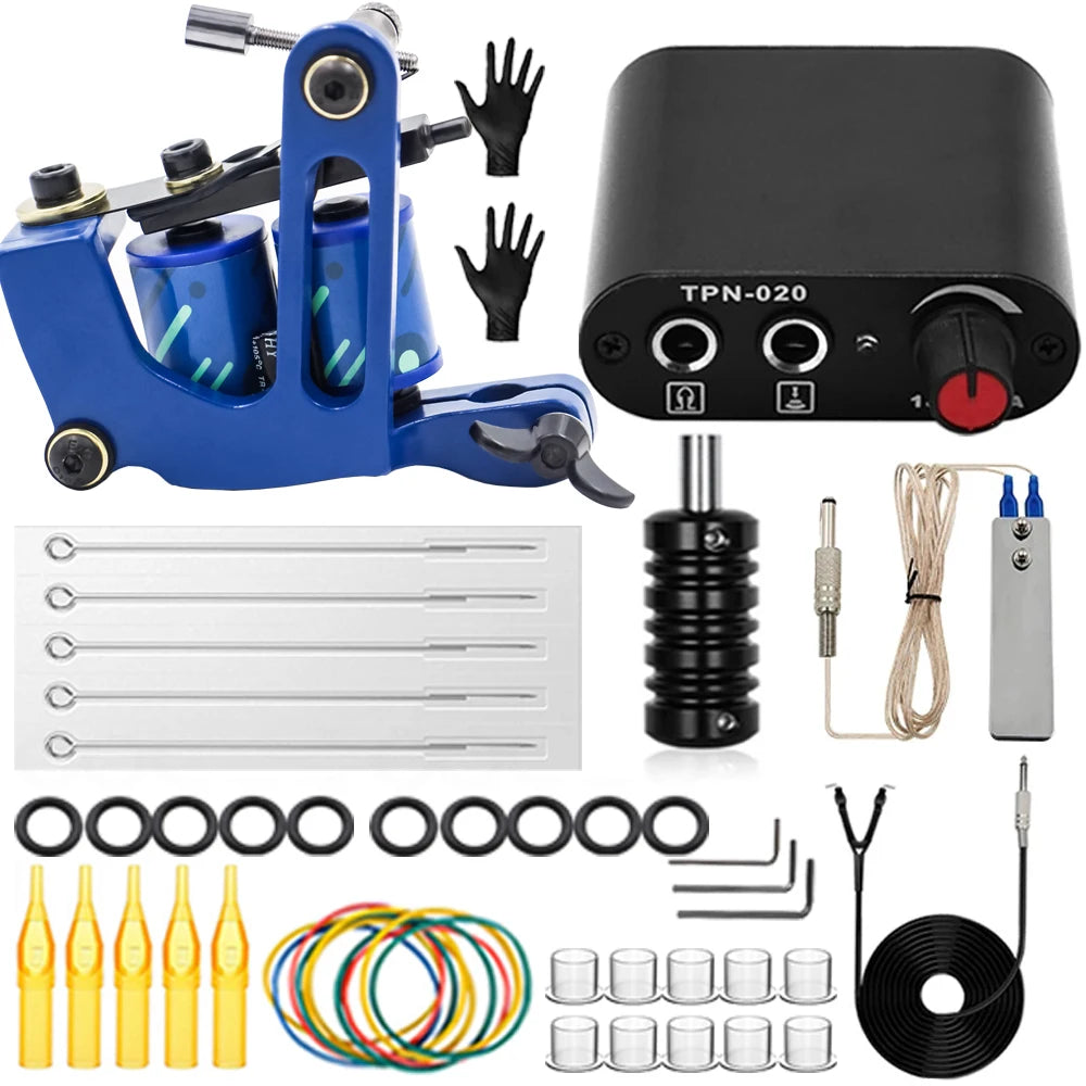 Complete Tattoo Machine Kit Power Supply with Tattoo Needles Ink Accessories Set for Tattoo Body Art Tool Permanent Makeup Kit