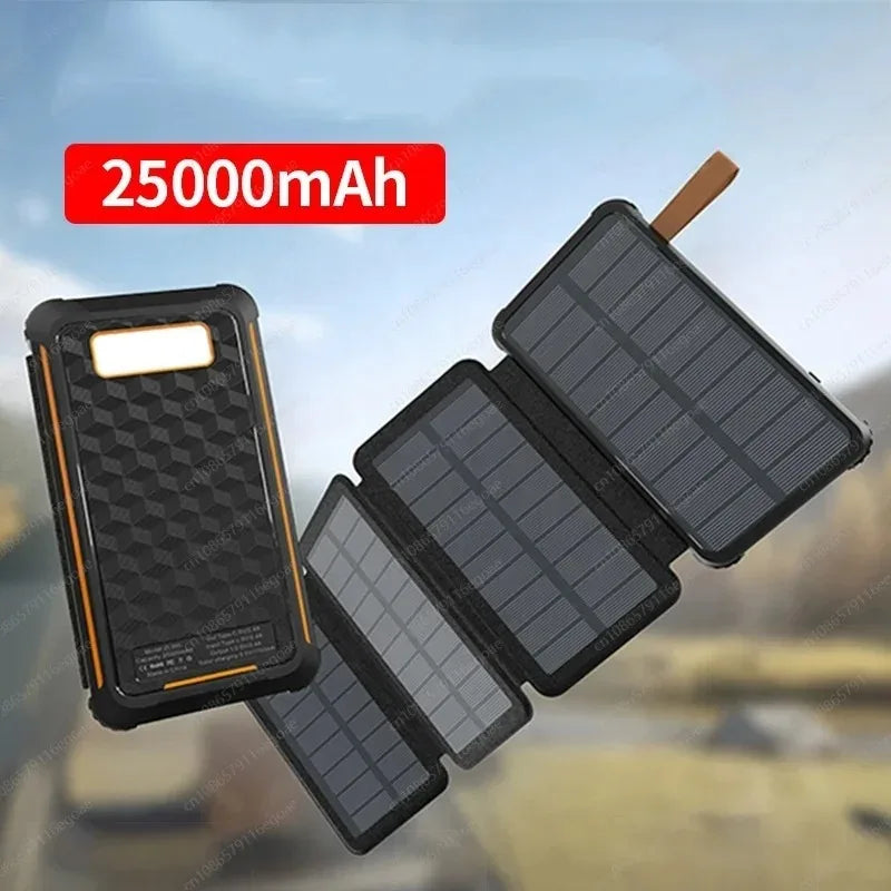 Vikbar Solcells Powerbank IP65 MPPT – LED-lampa USB-A USB-C 5V/2,4A Camping Utomhus 10000/20000/25000mAh