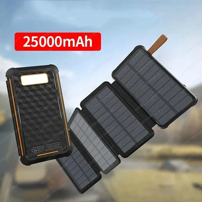 Vikbar Solcells Powerbank IP65 MPPT – LED-lampa USB-A USB-C 5V/2,4A Camping Utomhus 10000/20000/25000mAh