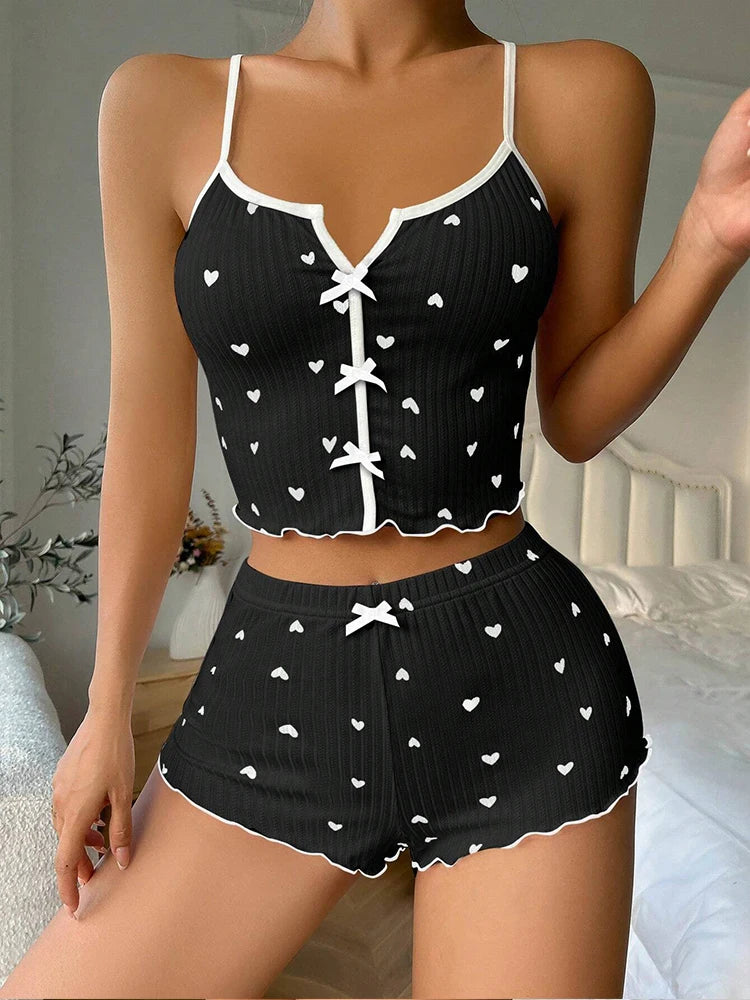 Women's Floral Print Pajama Set Spaghetti Strap V Neck Shorts Sleepwear Summer Breathable Loungewear Multi Print Casual Homewear