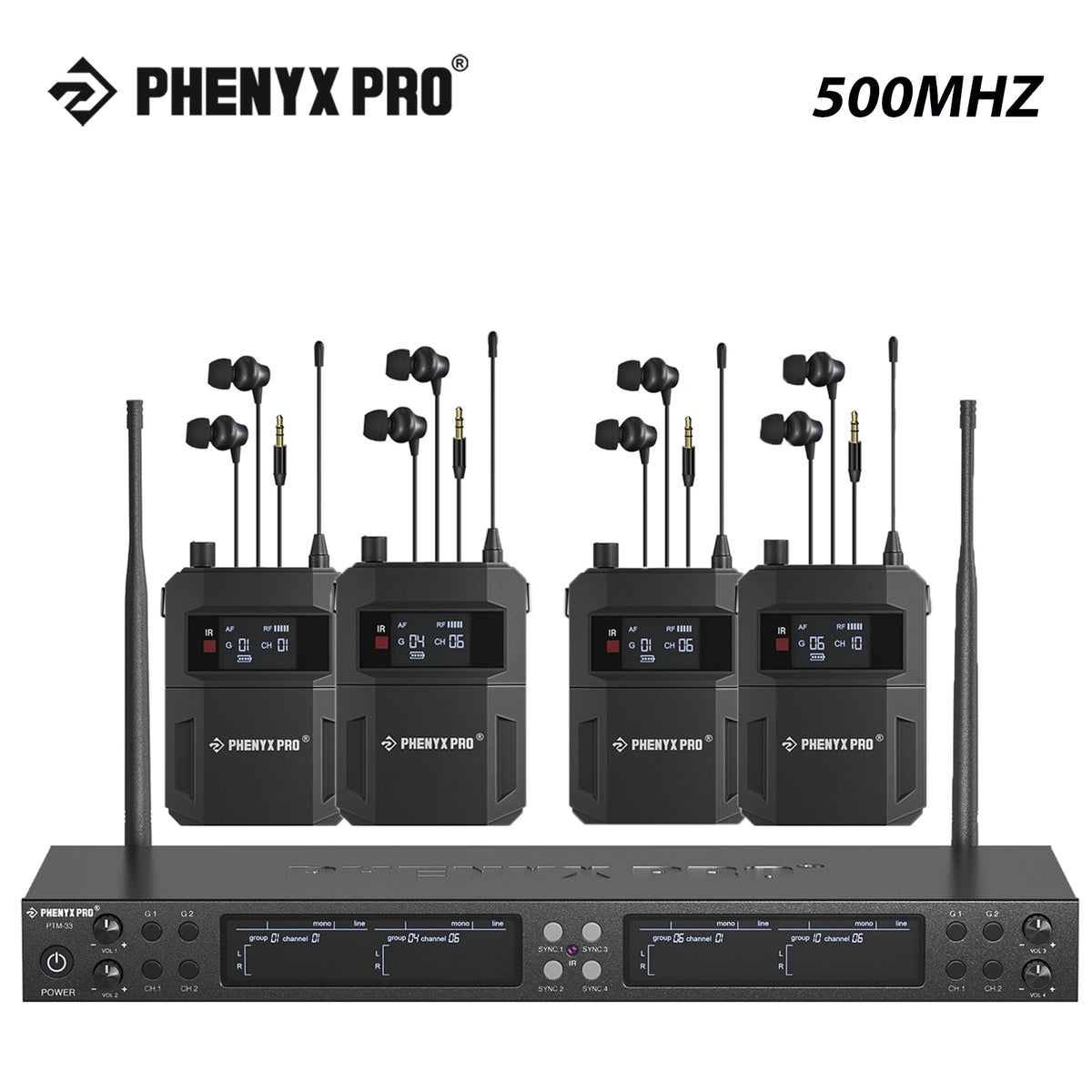 Phenyx Pro PTM-33 trådlöst mono in-ear-system med 4 mottagare