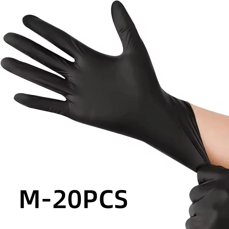 20/60/100PCS Black Disposable Nitrile Gloves Powder Free Waterproof Gloves for Tattoo Supplies Beauty Salon Cleaning Tool