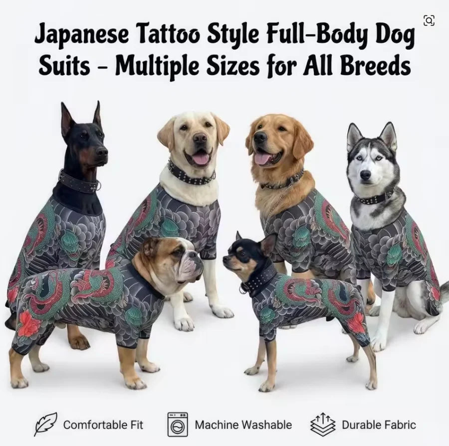 Streetwear Pet Tattoo Suit 4-Way Stretch Full Body Clothes S-10XL Comfortable Dog Cat Costume for Small to Large Pets