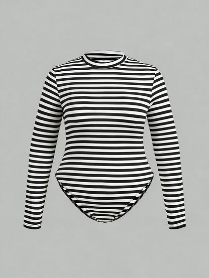 Women's long-sleeved plus-size one-piece dress - fashionable basic style tight-fitting garment - dance outfit one-piece pants