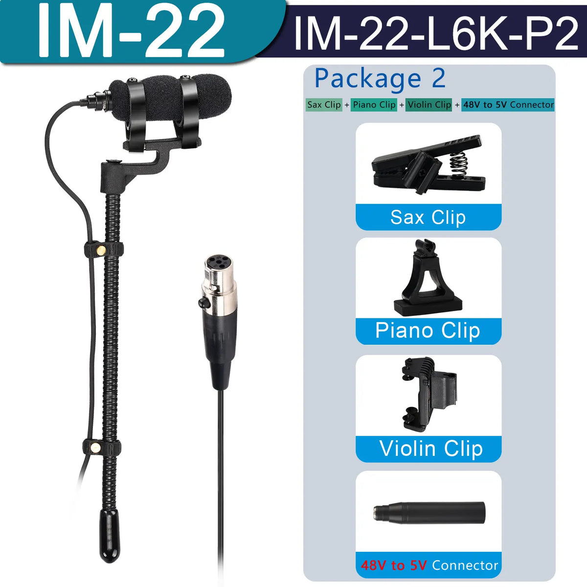 Professional 3 Pin 4 PIN XLR Violin Microphone 3.5mm Portable Condenser Musical Instrument Mic for Wind Sax Piano Clarinet IM-22