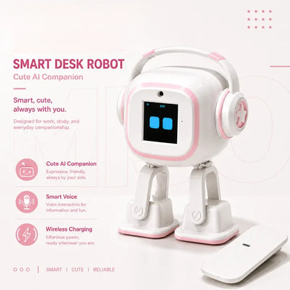 Emo AI Robot – Röststyrning 6 Emoji-uttryck Kamera Realtidssökning Dans & Sång Anpassningsbar CE Vit Svart 2026