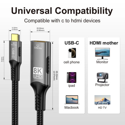 8K@60Hz 8K USB C to HDMI 2.1 Cable Adapter Type C to HDMI Cable for Thunderbolt 3 Compatible with MacBook Pro IPad pro Laptop