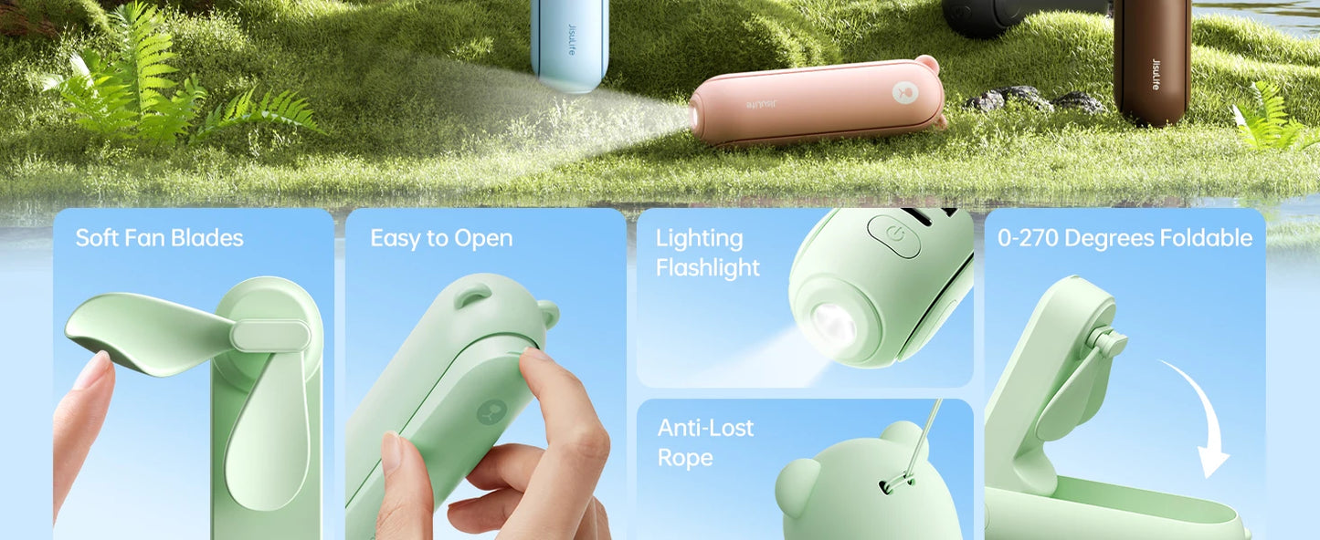 JISULIFE Handhållen Fläkt 3-i-1 – Ficklampa & Powerbank, F8 (2000mAh) / F8X (4500mAh), 7 Färger